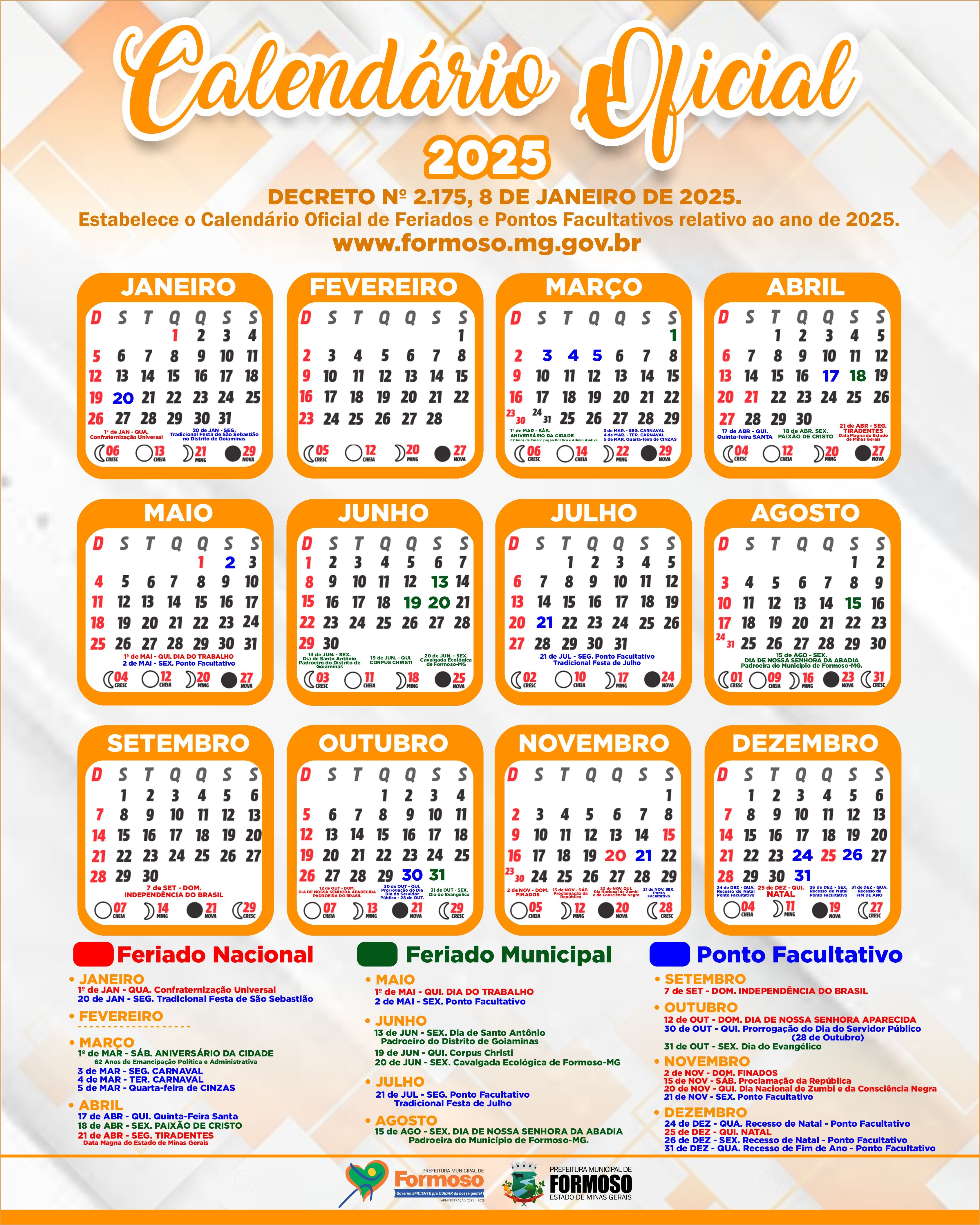 CALENDÁRIO OFICIAL DE FERIADOS E PONTOS FACULTATIVOS RELATIVO AO ANO DE ...